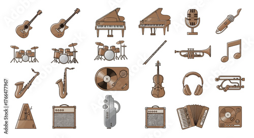 Rich collection of musical instrument and audio equipment vector icons for apps_transparent.svg