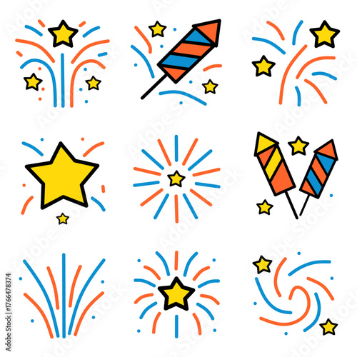 Colorful set of vector ribbons, abstract symbols, and geometric star shapes for logo design pattern illustration collection