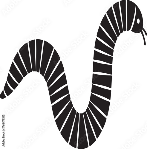 
 Link ×Title:
Earthworm silhouette. This image shows a black earthworm outline, a segmented soil creature. Vector clipart illustration design.