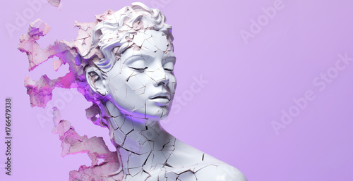 Gypsum statue head on a purple background