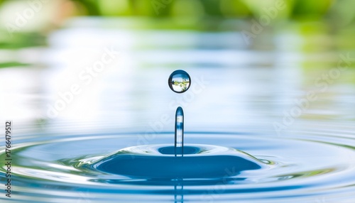 Clear blue water drop splash ripple abstract macro motion.