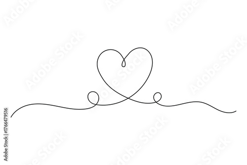 Romantic heart shape, continuous one line art illustration, isolated