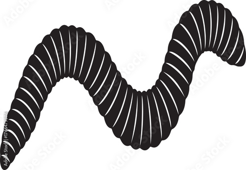 
 Link ×Title:
Earthworm silhouette. This image shows a black earthworm outline, a segmented soil creature. Vector clipart illustration design.