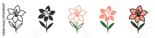 Pink Azalea flower icon set, vector illustration . 