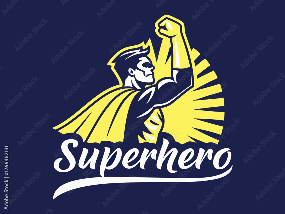 Obraz premium Female Superhero Emblem with Shield and Cape Illustration