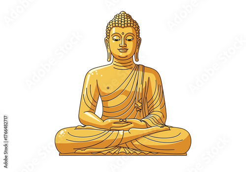 Golden Buddha statue in seated meditation pose