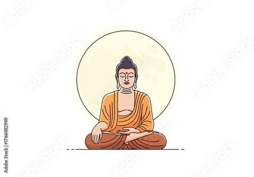 Meditating Buddha with a light halo in a lotus position