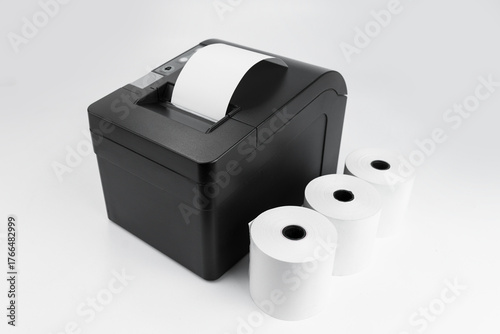 Thermal receipt printer with a rolls on a white