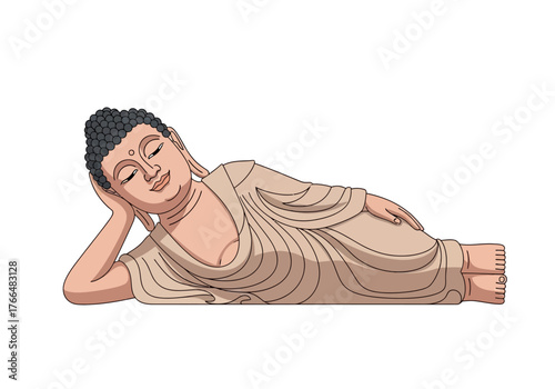 Reclining Buddha statue with serene expression and detailed robe