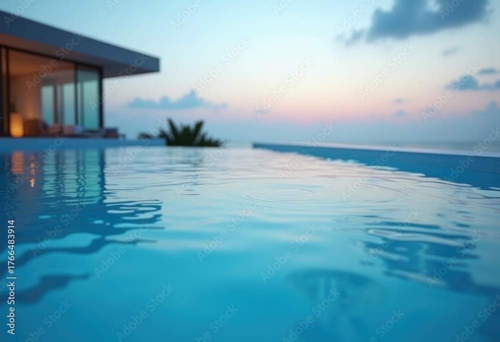 Fototapeta premium Sleek Infinity Pool Modernist Oasis Icy Blue Water Mirror Stunning Reflection Minimalistic Highway Escape