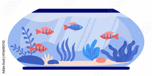 Freshwater aquarium fish swimming in a colorful fish tank design  