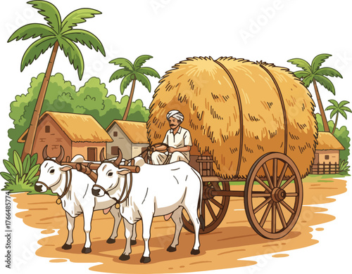 bullock cart vector illustration on white background