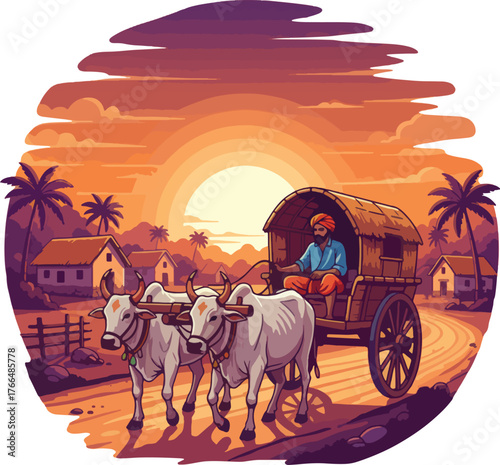 bullock cart vector illustration on white background