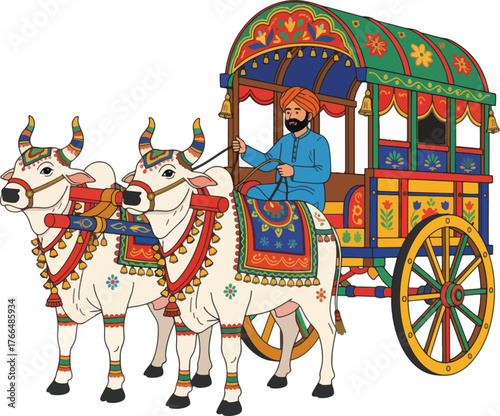 bullock cart vector illustration on white background