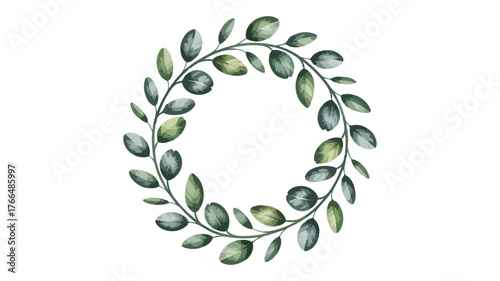 Elegant watercolor eucalyptus wreath with delicate leaves and a white background