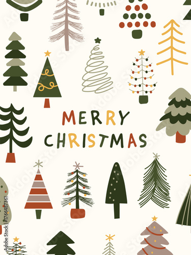 CHRISTMAS TREE Merry Christmas greeting card cute hand drawn illustration simple drawing decorative doodle kiddy design