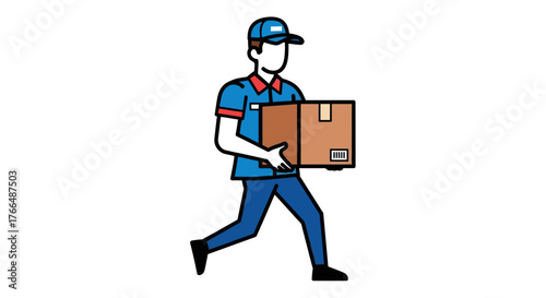 Cartoon delivery man carrying a package in uniform