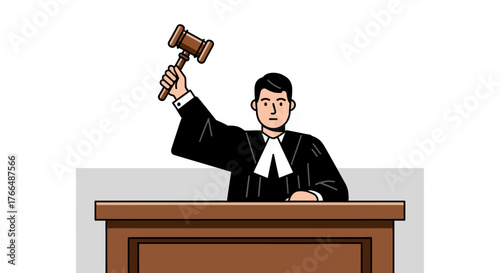 A judge in a black robe holds a wooden gavel above a wooden desk