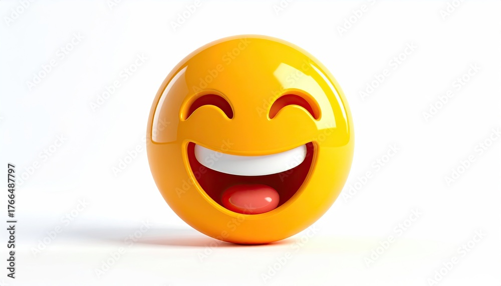 Fototapeta premium A glossy yellow sphere depicting a wide-mouthed, happy, open-mouthed grin