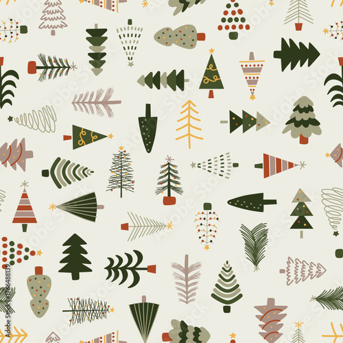 CHRISTMAS TREE seamless pattern cute background hand drawn illustration simple drawing decorative doodle kiddy wallpaper repeat tile design