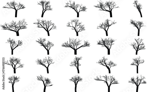 Collection of silhouetted bare trees artistic botanical elements seasonal nature art