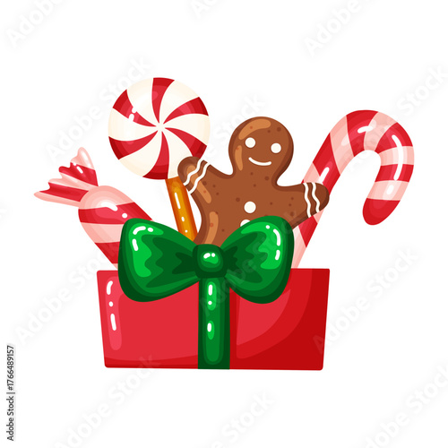 Christmas Gift Box with Sweets and Gingerbread