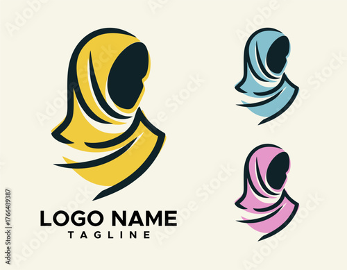 Colorful Muslim Woman Logo Collection with Modern Hijab Design