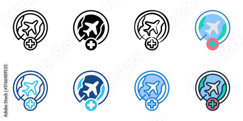 Medical tourism icon set multiple style collection 
