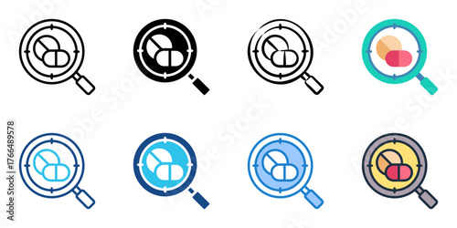 Drug discovery icon set multiple style collection 
