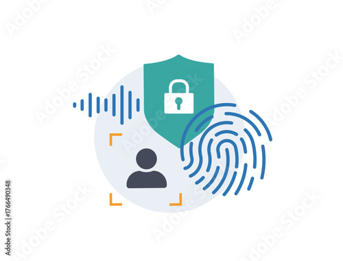 Multimodal biometrics technology integrates facial, voice and fingerprint recognition. Multimodal secure authentication systems, prevent identity theft, strengthen data protection vector illustration