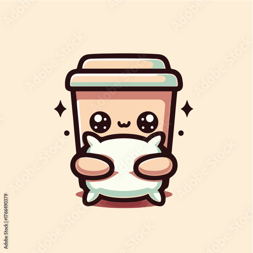 Kawaii Coffee with Pillow – Cute Cozy Drink Vector Illustration