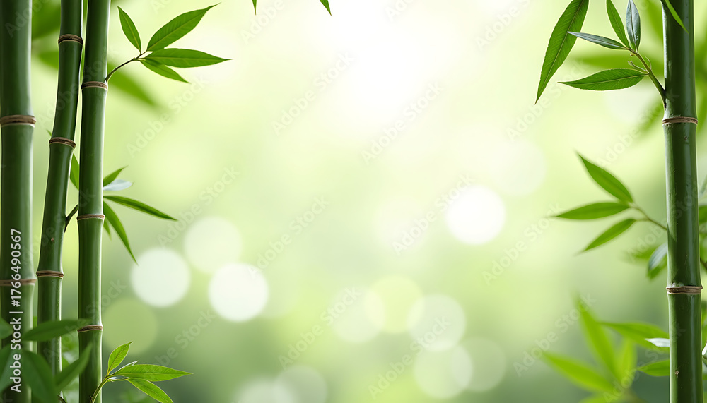 Obraz premium Green Bamboo Stems and Leaves on Soft Light Background