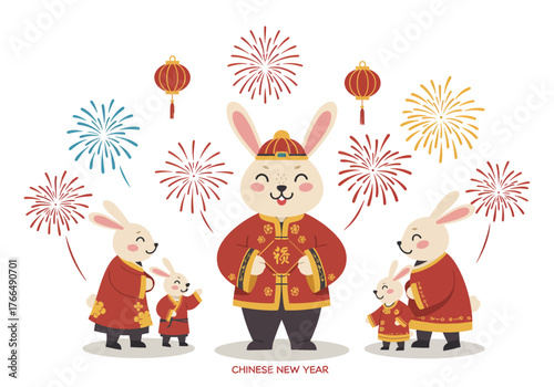 Celebrating Chinese New Year: A Festive Rabbit Family Gathering.