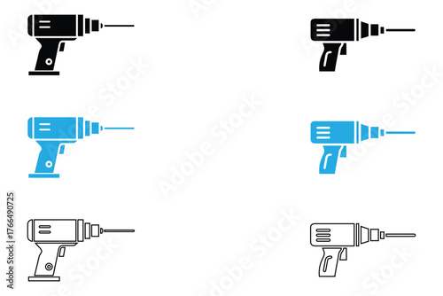 Electric drill machine. Hand drill machine for construction, DIY projects vector, silhouette and line art
