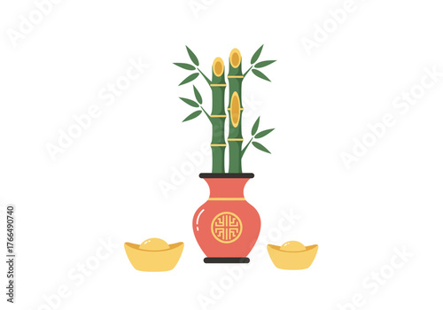 Lucky Bamboo Arrangement with Gold Ingots for Prosperity.