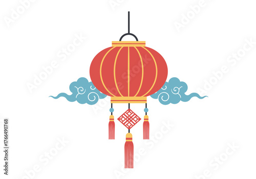 Festive Chinese Lantern with Clouds Illustration for Celebrations.