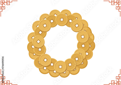 Chinese Coins Wreath: Symbol of Prosperity and Good Fortune.