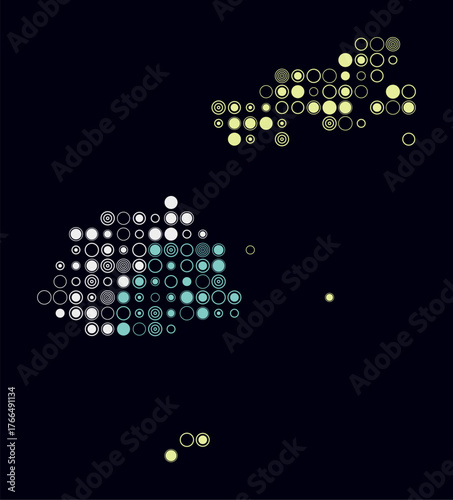 Fiji, shape of the country build of colored cells. Digital style map of the Fiji on dark background. Large size circle blocks. Simple vector illustration.
