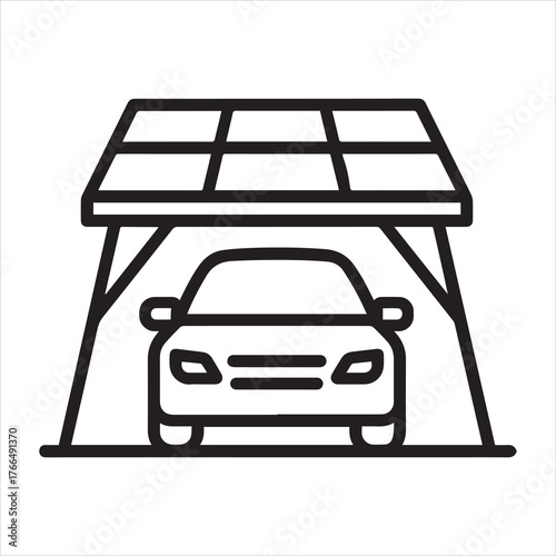 Solar carport outline icon vector