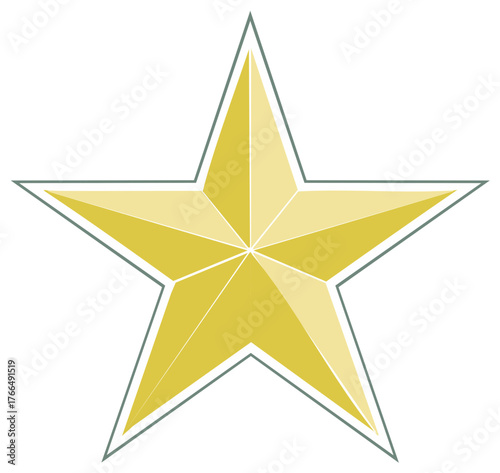 Geometric five pointed gold star icon with a faceted 3D effect vector illustration