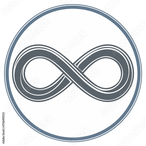 Infinity symbol in a double lined circle representing never ending processes and limitless ideas and eternity