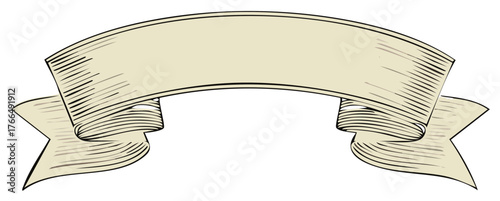 Vintage style banner with ribbons for text in engraving design
