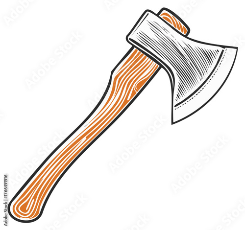 Vector illustration of a detailed ax, wood carving and retro engraving.