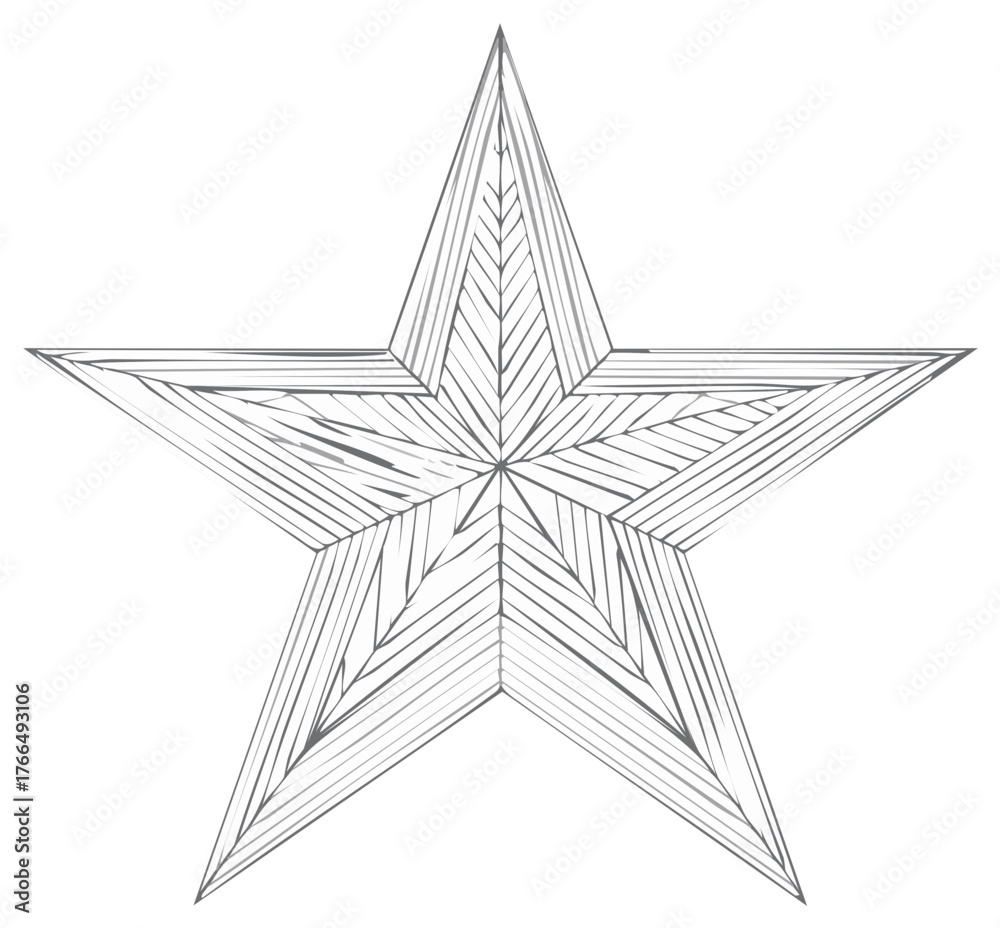 Obraz premium Monochrome Star Shape with Lines, Abstract Geometric Icon, Five Pointed Star Symbol, Stylized Hand Drawn Style