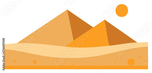 Minimalist Pyramids Graphic with Rising Sun in Desert Landscape Simple Design