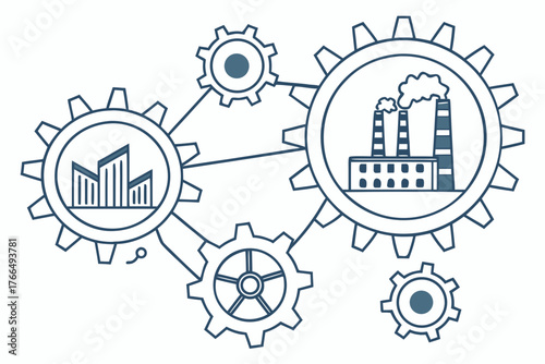 Interconnected gears representing industry and business