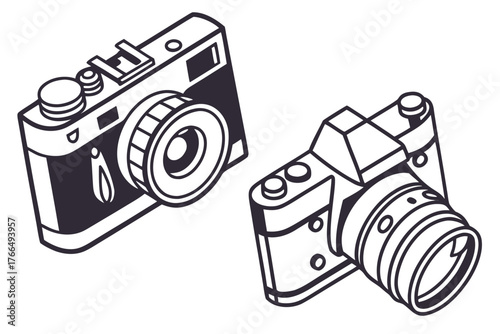 Two vintage cameras isolated on a