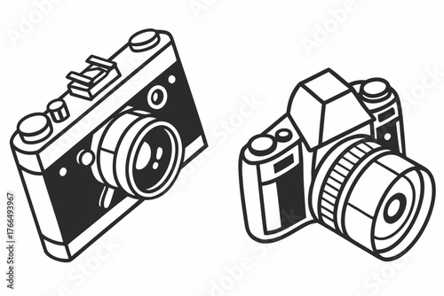 Two cameras, one vintage, one modern