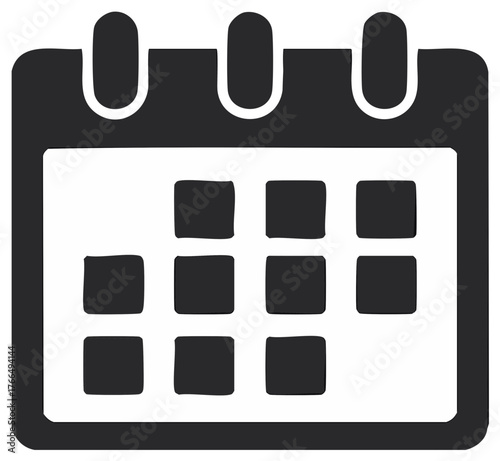 Black and white hand drawn calendar icon for schedule and date reminder