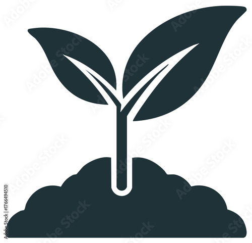 Young plant seedling icon growing from soil depicting new life and environmental sustainability